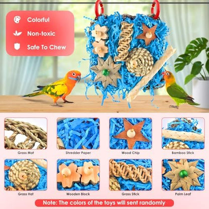 KATUMO Conure Toys, Bird Foraging Toys Parakeet Shredding Grass Mat Hanging Toys for Cockatiel Conure Lovebird Parakeet Bird Cage Accessories