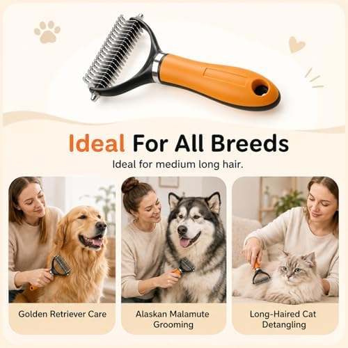 Pet Grooming Brush, Pets Knotted Dog Grooming, Pets Knotting Comb, Professional Pet Deshedding Brush, Deshedding Comb Fur Brushes, Shedding Brushes For Dogs And Cats (Orange)