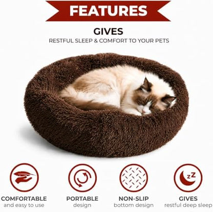 Whiskers & Friends Cat Beds for Indoor Cats & Small Dog, Fluffy Cat Bed