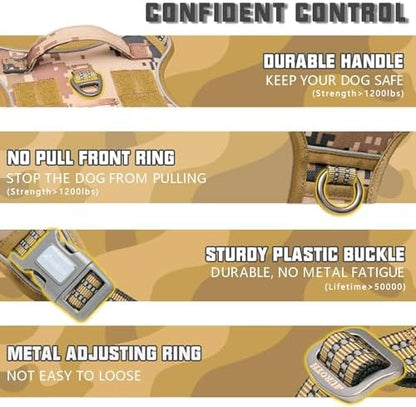AUROTH Tactical Pet Harness for Large Dogs No Pull Adjustable, Reflective K9 Working Training Easy Control Vest Military fpr Service Dog Desert Camo L