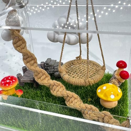 2 Pack Jumping Spider Rope Bridge Swings, Natural Cotton Rope Handmade Magnetic Mounting Jumping Spider Accessories (Brown)