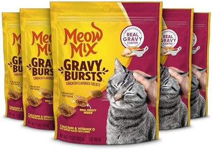 Meow Mix Gravy Bursts Chicken Flavored Cat Treats, 2.7 Oz. Bags (Pack of 5)