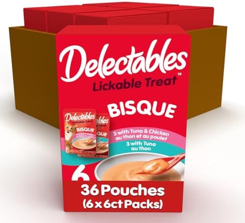 Delectables Lickable Treat Bisque Wet Cat Treat Variety, Food Topper, Hydrating, Grain-Free, No Fillers, By-Products, Added Preservatives, 1.4oz Pouch 36ct
