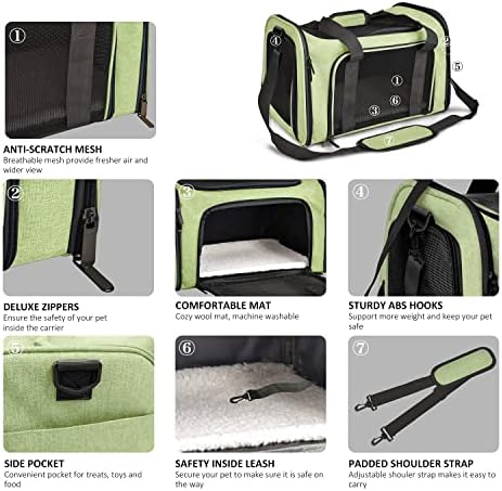 Henkelion Pet Carrier for Small Medium Cats Dogs Puppies up to 15 Lbs, Airline Approved Small Dog Carrier Soft Sided, Collapsible Travel Puppy Carrier - Green