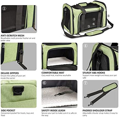 Henkelion Pet Carrier for Small Medium Cats Dogs Puppies up to 15 Lbs, Airline Approved Small Dog Carrier Soft Sided, Collapsible Travel Puppy Carrier - Green