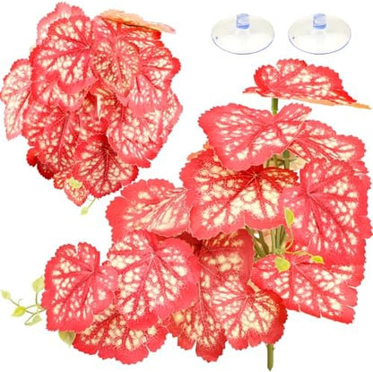 QUOZUO 2 Pack Reptile Plants for Terrarium, Artificial Leaves Habitat Decorations with Suction Cups, Terrarium Hanging Plants Vines for Bearded Dragons Lizards Snake Geckos Frogs - Red