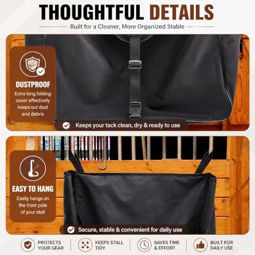 Dansydaisy Black Large Horsewear Bag Stall Front Horse Blanket Storage Bag Durable 600D Oxford 29.5 x 24.5 x 9 in Fabric Portable Easy to Hang Horse Tack Holder Accessories for Keep Organized
