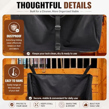 Dansydaisy Black Large Horsewear Bag Stall Front Horse Blanket Storage Bag Durable 600D Oxford 29.5 x 24.5 x 9 in Fabric Portable Easy to Hang Horse Tack Holder Accessories for Keep Organized