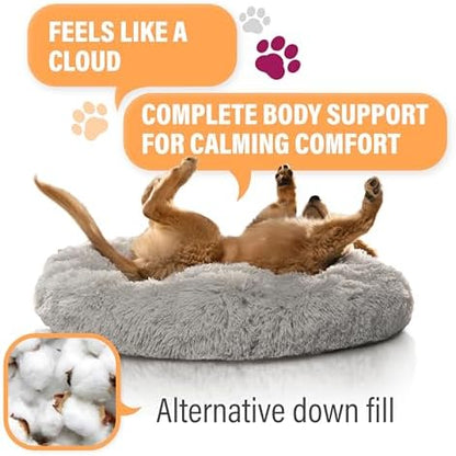 Active Pets Premium Medium Donut Dog Bed, Fits Up to 45 lbs, Machine Washable Cushion, Plush Long Pile Faux Fur Fabric, Portable Beige Pet Bed Furniture for Puppies Adult Canines & Cats