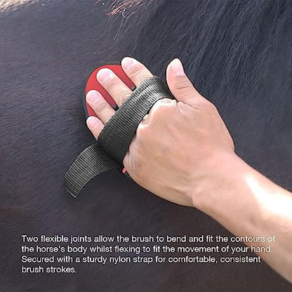 Harrison Howard Flexible Finish Horse Grooming Brush - Bendable and Convenient for Scrubbing, Comfortable Hold in Hand - Red