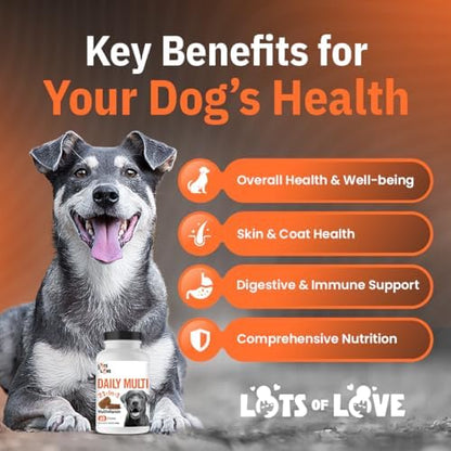 Dog Multivitamin Chewable - LotsOfLove Daily Multi Dog Chews (60 Count) - Dog Multi Vitamin & Supplement Chews for Small, Medium & Large Dogs