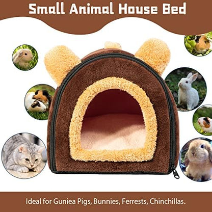 Pet Soft Guinea Pig & Rabbit Cozy Hideout House - Small Animal Bed for Guinea Pigs, Rabbits, Hamsters, Rats & Chinchillas Cave Bed (Coffee)