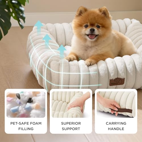 Bedsure ComfyFleece™ Cute Dog Bed for Small Medium Dogs Washable,25in Cream
