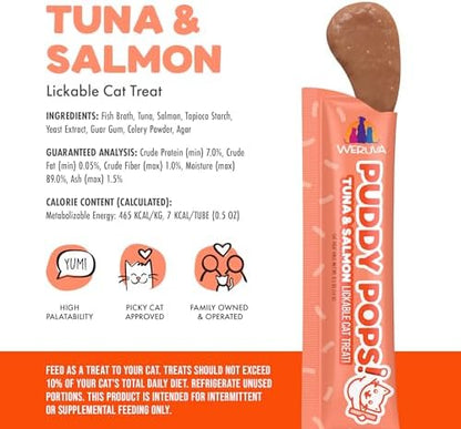 Weruva Puddy Pops, Tuna and Salmon Lickable Cat Treats, 0.5oz Tube, Pack of 5