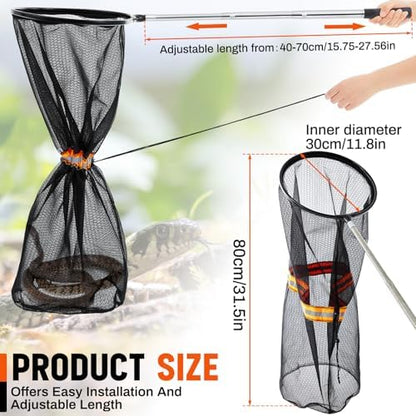 Qualirey Snake Catcher Net Rattlesnake Grabber Snake Grabber Tool Snake Handling Tools Telescopic Pole Stick with 16.2''-27.6'' Handle and 11.8'' Net Opening for Reptile Catch Snake Removing Catching