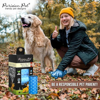 Parisian Pet Ecofriendly Dog Poop Bags Rolls - 160 Count Unscented Poop Bags For Dogs - Leakproof, Extra Thick, 8 Dog Waste Bags Refill Rolls - Polka Dot Blue Doggie Poop Bags - Fits All Dispenser