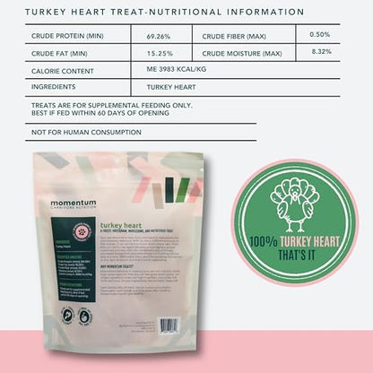 Momentum Carnivore Nutrition Freeze-Dried Turkey Heart Dog Treats & Cat Treats – Single-Ingredient, High-Protein, Grain-Free, Lean & Easily Digestible – Made in USA – 3 oz Bag