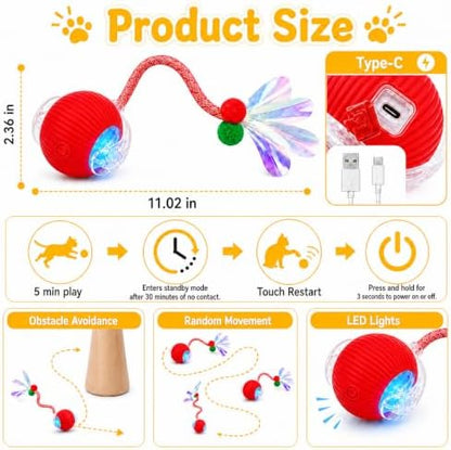 Interactive Cat Toy Ball, Smart Moving Pet Toy for Cats & Dogs