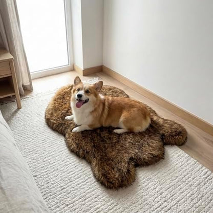 IHAPPYDOG Faux Fur Orthopedic Dog Bed, Memory Foam, Brown 40"x25"