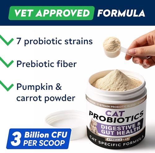 STRELLALAB Cat Probiotics Powder, 108 Scoops – Daily Probiotic for Cats
