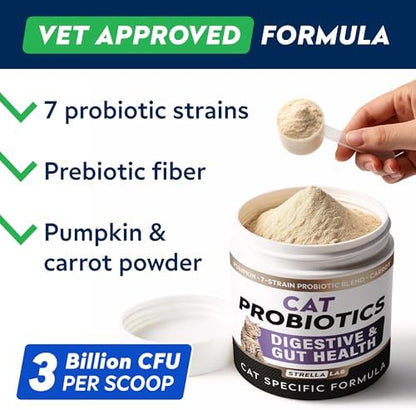 STRELLALAB Cat Probiotics Powder, 108 Scoops – Daily Probiotic for Cats