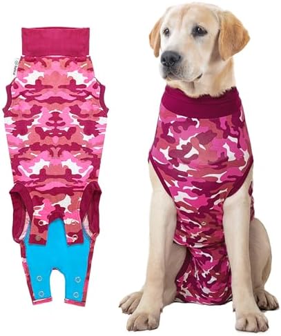 Suitical Recovery Suit for Dogs | Spay and Neutering Dog Surgery Recovery Suit for Male or Female | Soft Fabric for Skin Conditions | 2XL | Neck to Tail 31.5”-36.2” | Pink Camouflage