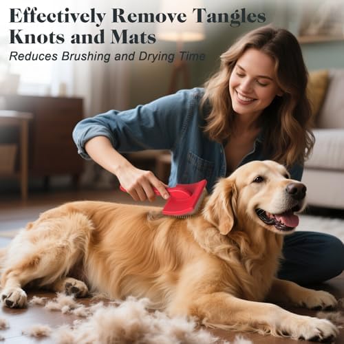 2PCS Slicker Brush for Dogs & Pet Comb,Professional Dog Grooming Brush (Goldendoodles,Poodles,Labradoodles) with Extra Long Pins to Effectively Remove Tangles, Knots and Mats (Red, Large)