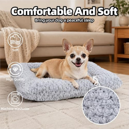 Dog Bed Small Size, Plush Washable Pet Bed Mat, Dog Crate Bed 17"x14", Gray