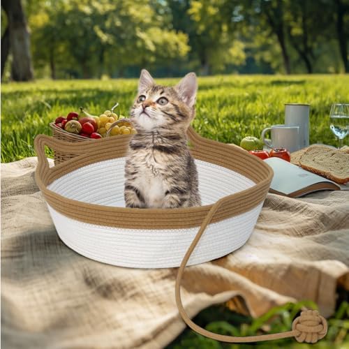 Cat Bed, Cotton Rope Instinct Basket for Cats, Handwoven Cat Beds