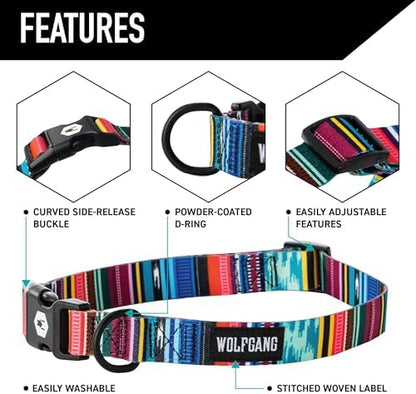Wolfgang Heavy Duty Martingale Dog Collar with Quick Release Nylon Buckle for Walking & Training, Quetzal Print, Medium