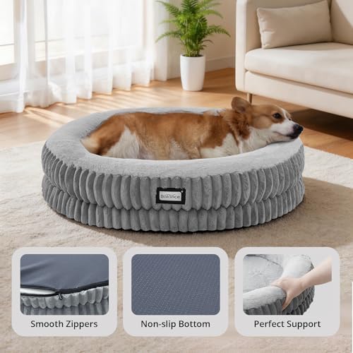 BALANCE Donut Dog Bed, 30 Inches Round Dog Bed Medium Size Dogs Washable, Orthopedic Calming Dogs Beds for Kitten, Fluffy Plush Faux Fur Pet Bed with Anti-Slip Bottom