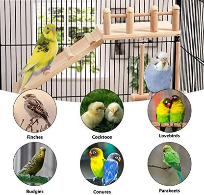 FrgKbTm Bird Perches Platform Swing with Climbing Ladder, Parakeet Cage Accessories Wooden Playing Gyms Exercise Sturdy for Small Birds