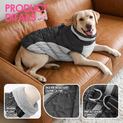 AOFITEE Dog Coat for Large Dogs Waterproof Dog Winter Jacket with Harness