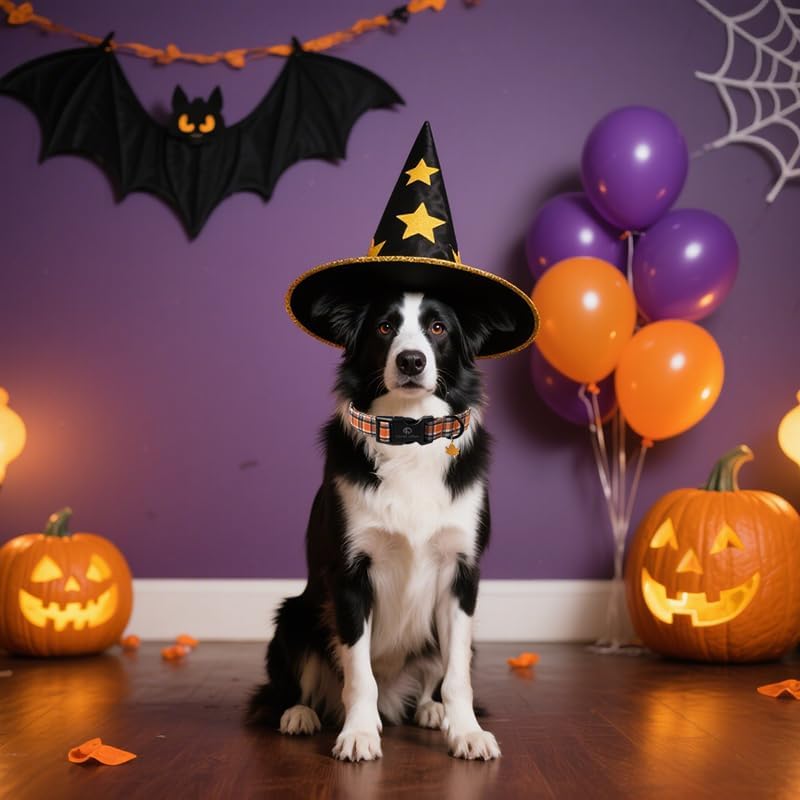 Lionet Paws Halloween Dog Collar- Cute Blank Orange Grid Fall Dog Collars with Plastic Buckle and Leaf Pendant, Light Thanksgivng Day Dog Collars for Small Dogs