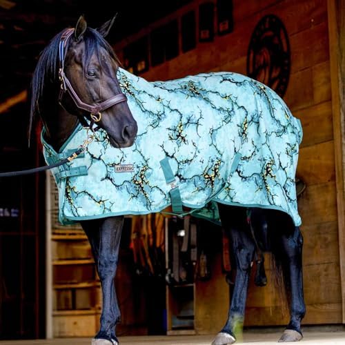 Jeffers Expression Standard Neck Fleece Cooler Horse Blanket, 69" – Lightweight Breathable Polyester Fleece Horse Cooler for Moisture Control, Drying, Layering, All Year Round Use - Bisbee Blue