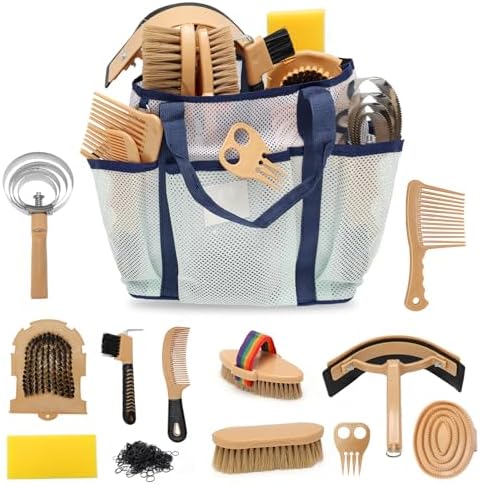 13PCS Professional Horse Grooming,Cleaning Care Brush Set with Tote Bag