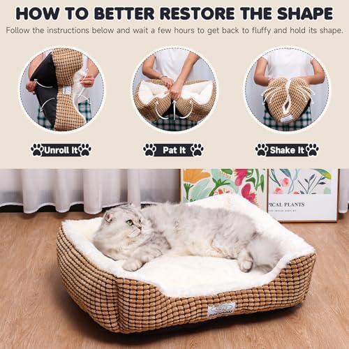 Dog Beds for Small Medium Dogs Washable, Calming Dog Bed Small Size Dog, Orthopedic Dog Bed, Warming Soft Calming Sleeping Puppy Bed Durable Pet Bed with Anti-Slip Bottom (25 inch, Coffee)