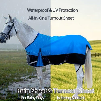 1200D Horse Blanket,Turnout Rain Sheet(No Fill),Blue/Black 78''