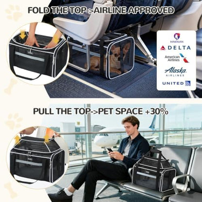 Lekereise Top-Expandable Pet Carrier Full Mesh 17x11x9.5 Inch Airline Approved Soft Sided Underseat Travel Carriers for Small Cats and Dogs with Locking Safety Zippers