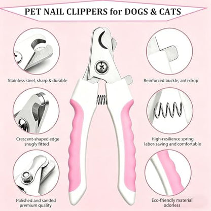 7PCS Dog Grooming Brush Kit for Shedding and Matted Fur, Self-Cleaning Slicker Brush with Undercoat Rake, Flea Comb for Long-Haired Pets, Pink