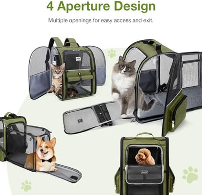 Large Cat Backpack Carrier Expandable Pet Carrier Backpack for Small Dogs Medium Cats Fit Up to 18 Lbs, Dog Backpack Carrier, Foldable Puppy Backpack Carrier for Travel,Dark Green, Large