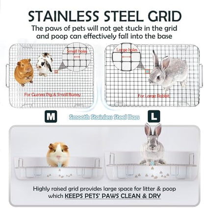 MEEXPAWS Guinea Pig Stainless Steel Litter Box with Raised Grid and Washable Pad,Small Bunny Rabbit Litter Pan High Side, Ferret Rat Litter Box, Small Animal Toilet Potty Tray Easy Clean,Less Stink