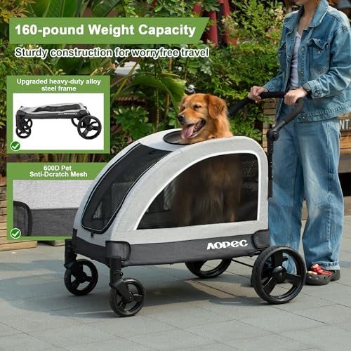 Dog Stroller for Large & Medium Dogs, Dual Entry, 160 lbs Capacity, Gray