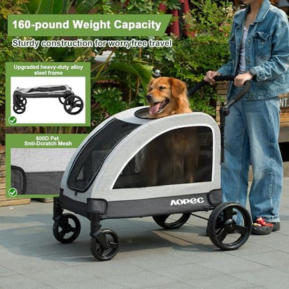 Dog Stroller for Large & Medium Dogs, Dual Entry, 160 lbs Capacity, Gray