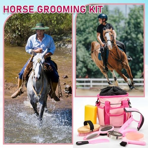 Cunhill 9 Pcs Horse Grooming Kit Tack Room Supplies, Classic, Pink