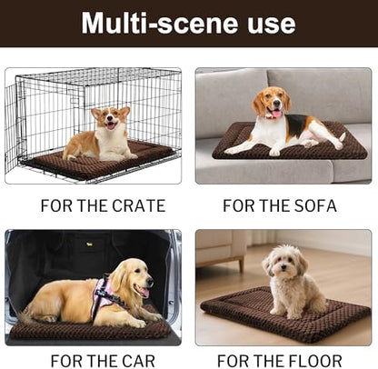 Dog Bed Crate Mat, Soft Durable Washable Anti-Slip Kennel Pad for Dogs & Cats, Reversible (Dark Brown, S(24"*18"*1.5"))