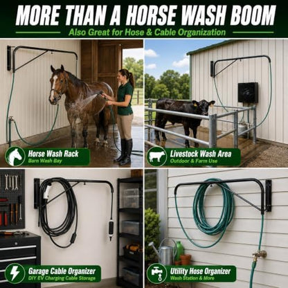 Swinging arm Horse Wash Attachment - Wall-mounted Spray Boom Preventing Tangling and Trampling While Washing Your Horse. Hose Not Included, Fits Standard Garden Hose