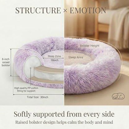 nononfish Round Calming Dog Bed,Plush Donut Pet Bed for Small Dogs