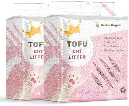 2pcs Pack (6L x 2) Tofu Cat Litter, Clumping Kitty Litter, Flushable,Pea Fiber,Dust Free, Odor Control, Low Tracking, Lightweight
