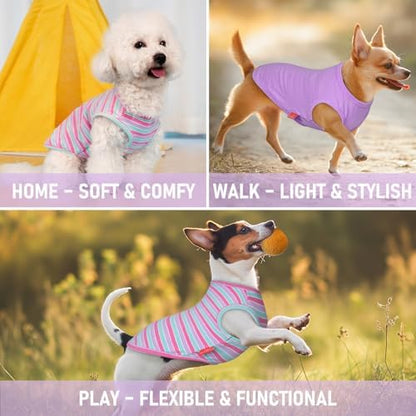 KYEESE 2Pack Cotton Dog Shirt for Small Dogs Soft Striped Tank Top